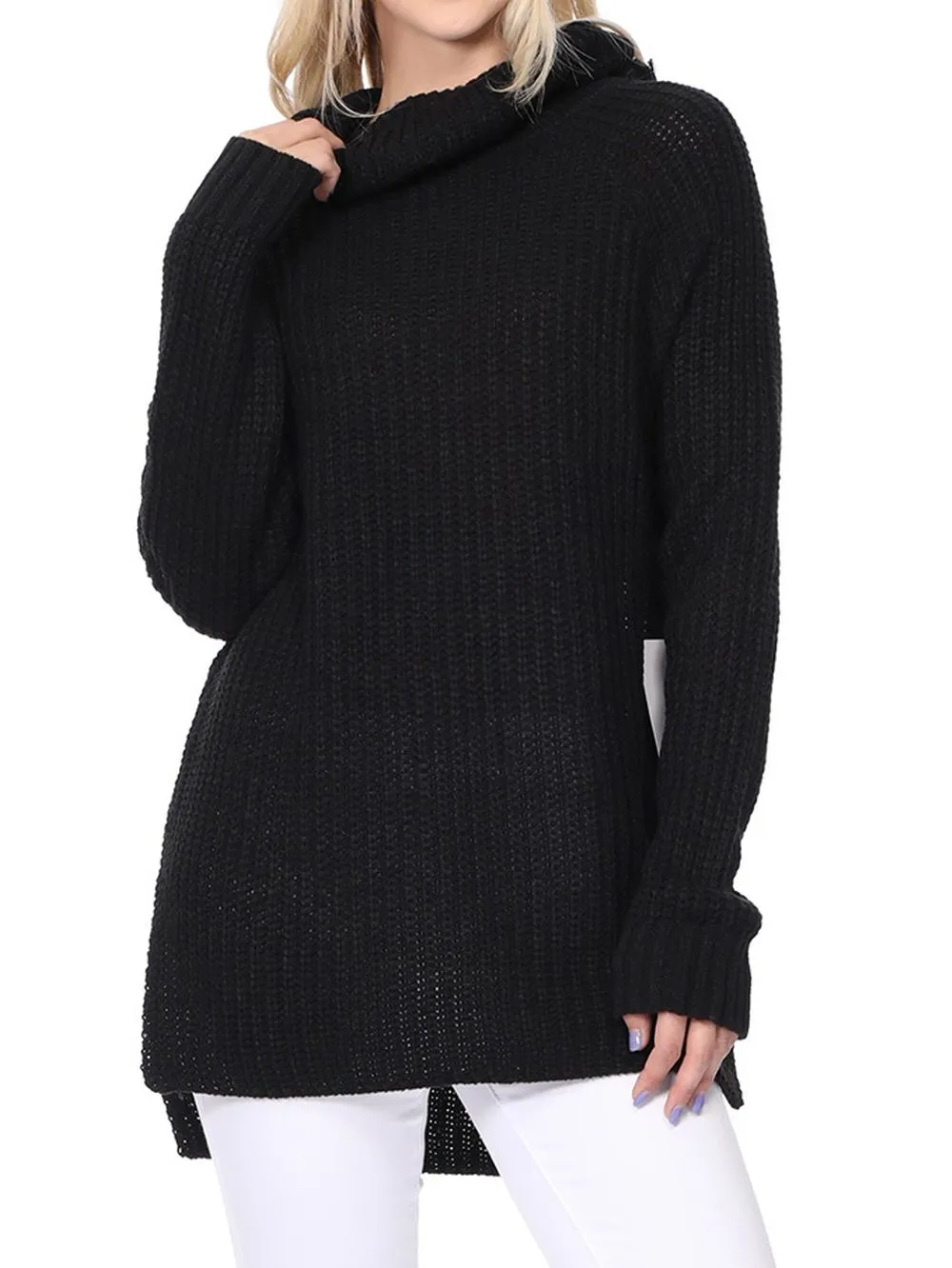 YEMAK Women's Casual Textured Long Sleeve Turtleneck Pullover Tunic Sweater MK3660 (S-L)